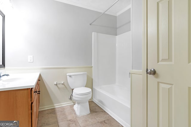 full bathroom with vanity, toilet, and shower / bathtub combination