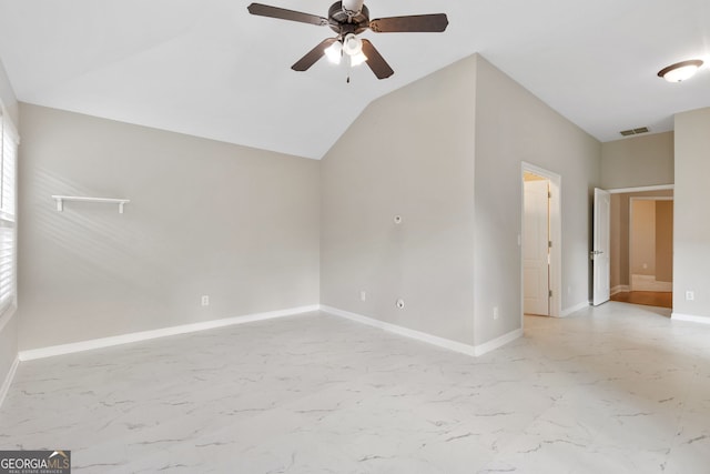 bonus room with vaulted ceiling and ceiling fan