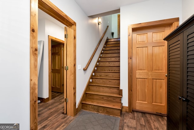 stairway with wood-type flooring