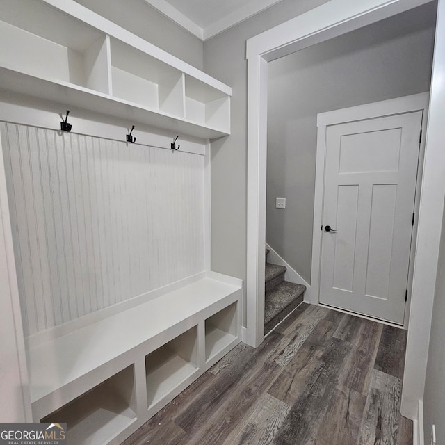 mudroom featuring dark hardwood / wood-style flooring