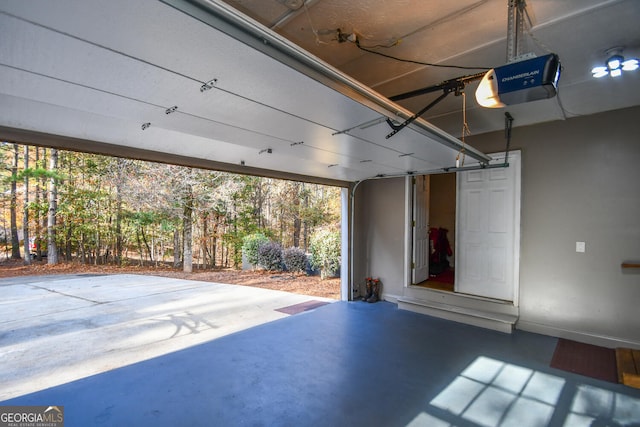 garage with a garage door opener