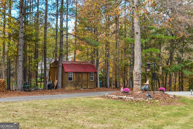 view of yard with a shed