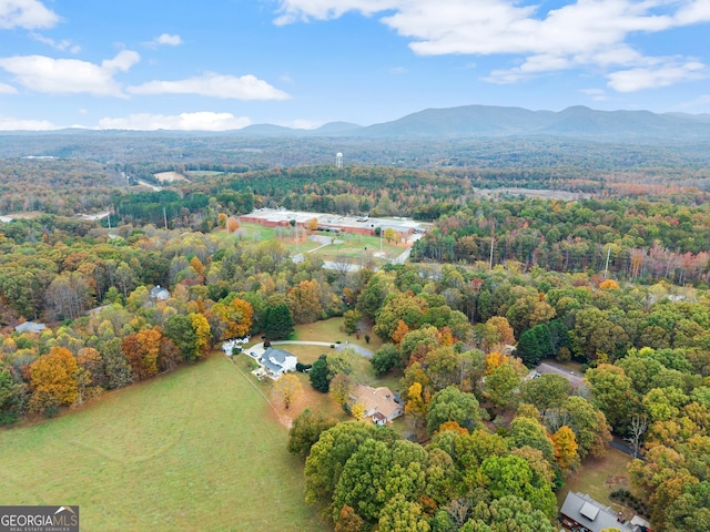 drone / aerial view featuring a mountain view