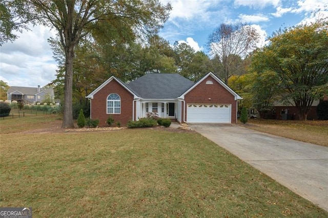 single story home with a front lawn and a garage