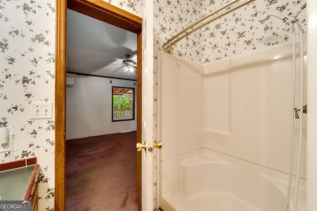 bathroom with ceiling fan