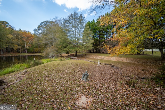 view of yard featuring a water view