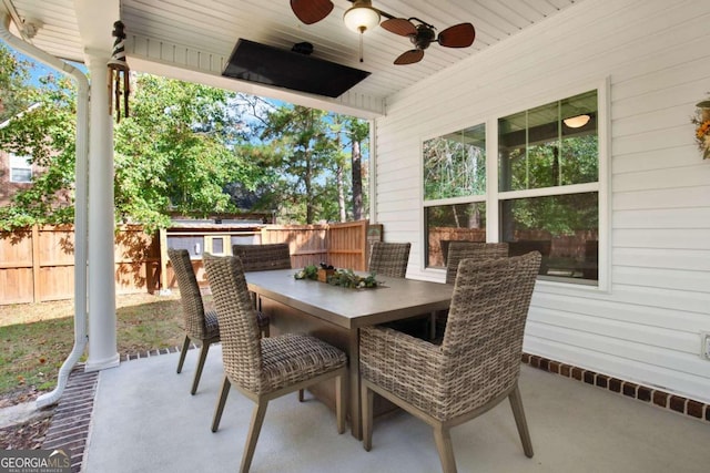 view of patio featuring ceiling fan