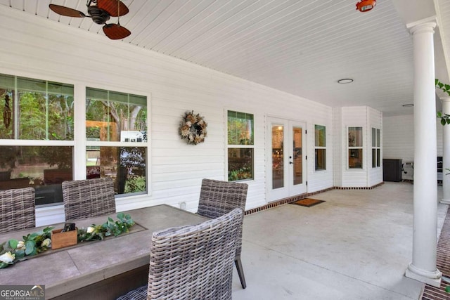 view of patio / terrace featuring french doors and ceiling fan