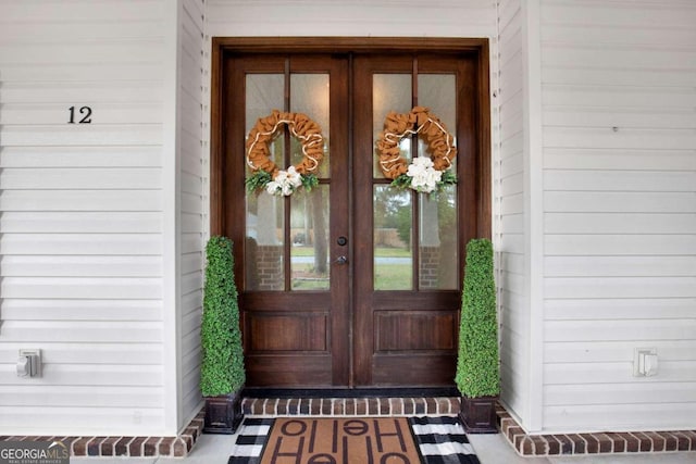 property entrance with french doors