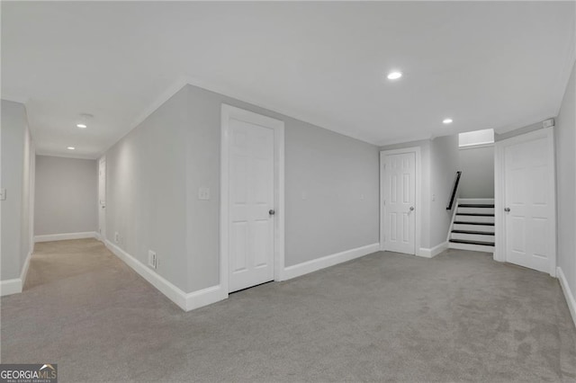 basement with light carpet