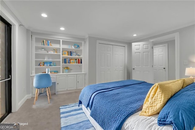 bedroom with a closet and carpet flooring