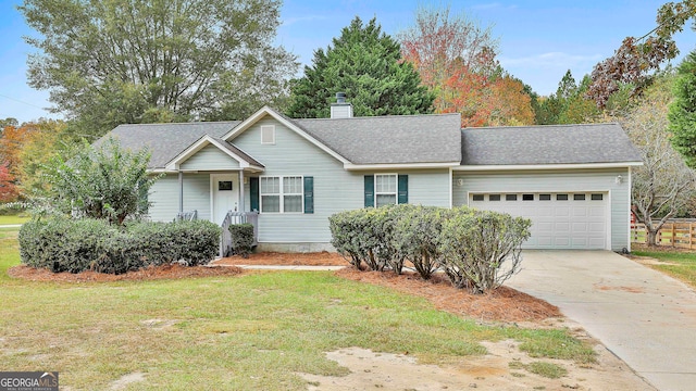 single story home with a front lawn and a garage