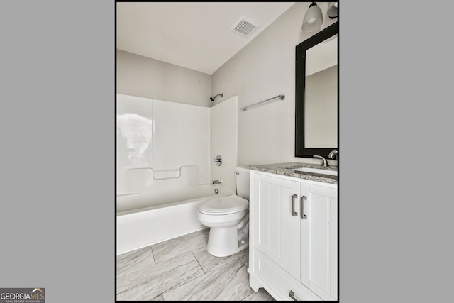 full bathroom with vanity, toilet, and bathing tub / shower combination