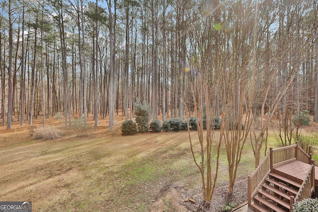 view of yard featuring a wooden deck