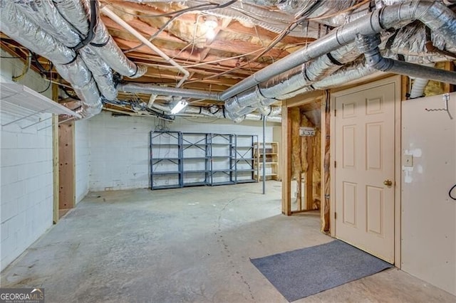 view of unfinished basement