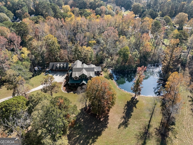 aerial view featuring a water view