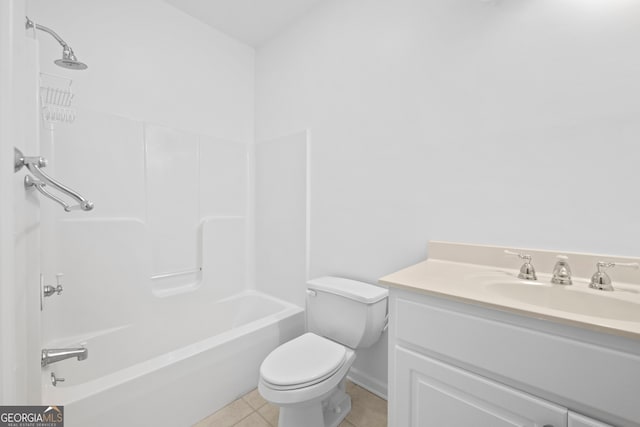 full bathroom featuring vanity, shower / bathing tub combination, toilet, and tile patterned floors