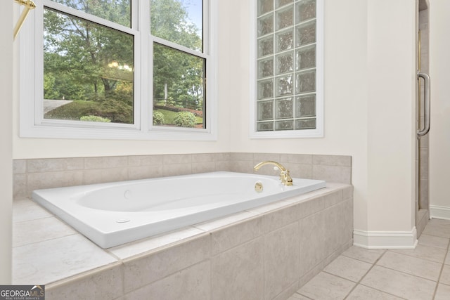 124 S Shore Dr, Fair Play, SC 29643 - bathroom with plenty of natural light, a garden tub, tile patterned flooring, and an enclosed shower