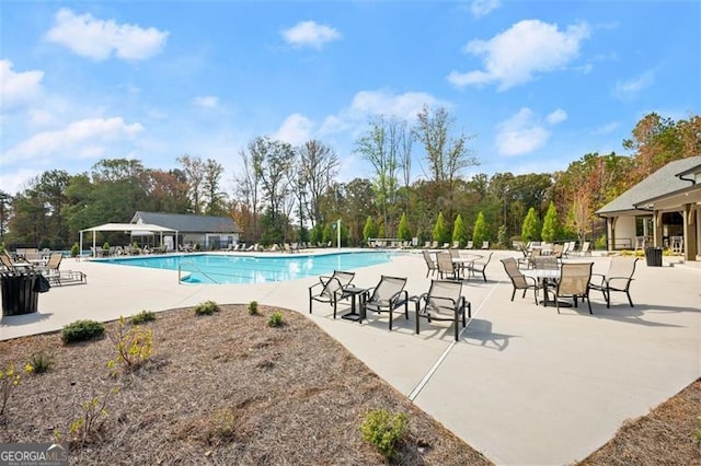 view of swimming pool with a patio