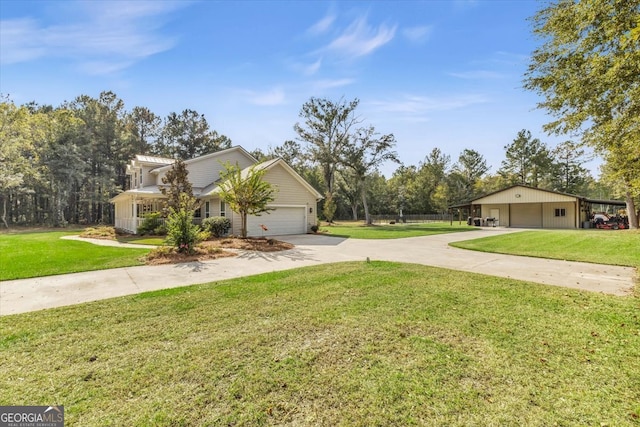 exterior space featuring a yard and a garage