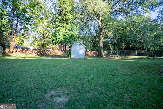 view of yard with a storage unit