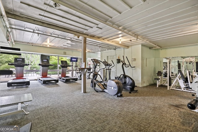 gym with carpet flooring