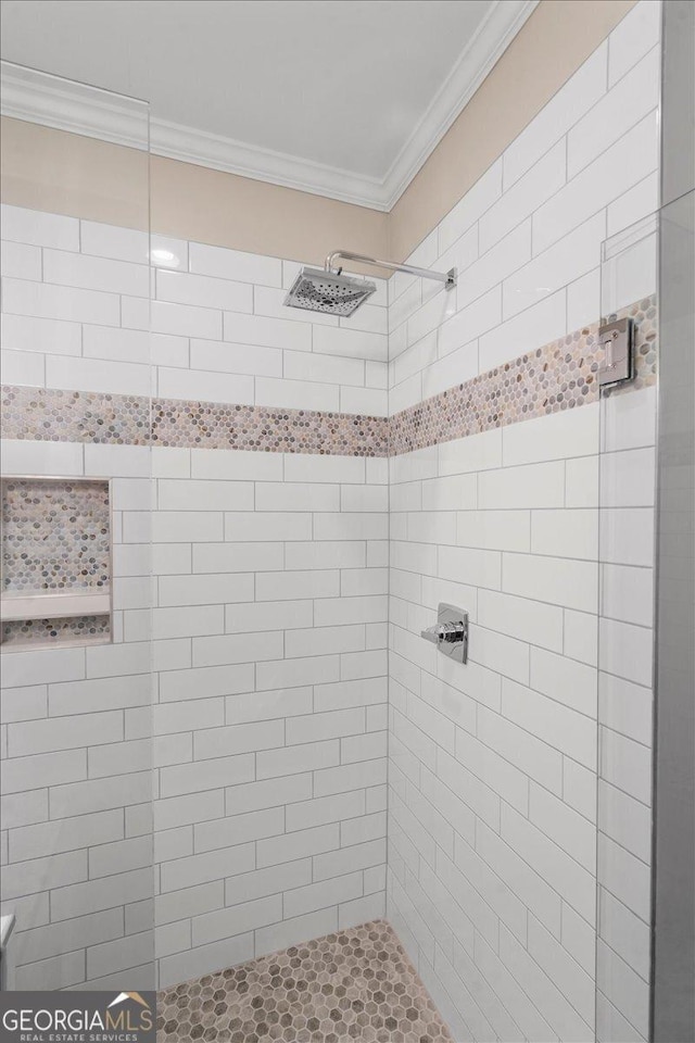 319 S Madison Ave, Monroe, GA 30655 - bathroom with a stall shower and ornamental molding