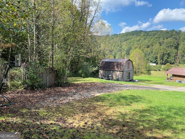 view of yard with a storage shed