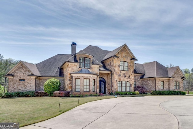 french country style house with a front yard