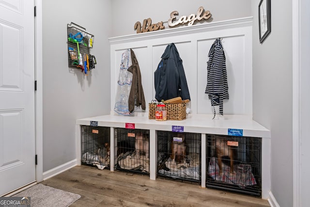 mudroom featuring wood-type flooring