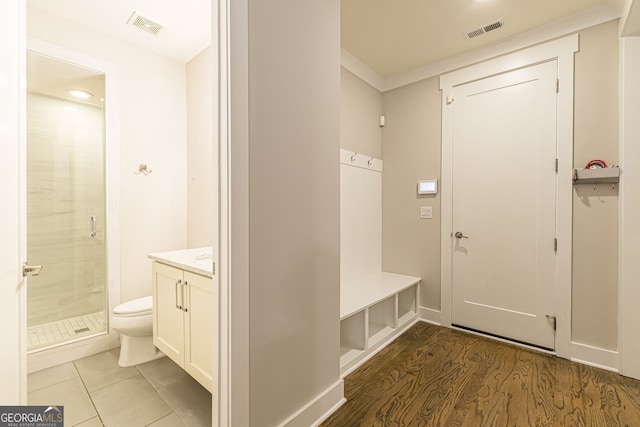 interior space with dark hardwood / wood-style floors