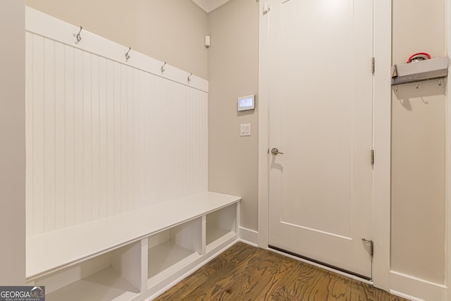 mudroom with dark hardwood / wood-style flooring