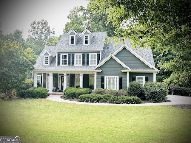 view of front of home featuring a porch and a front yard