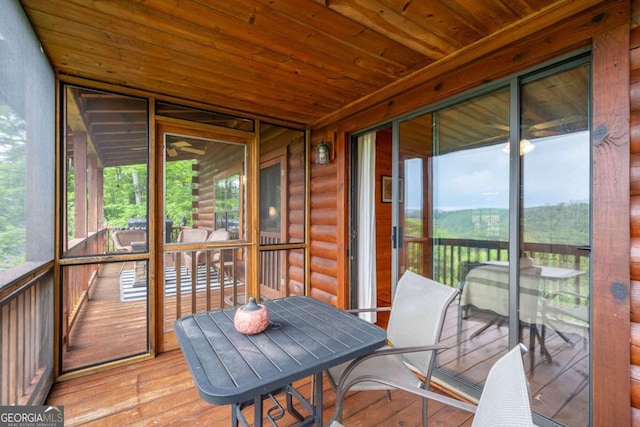 sunroom / solarium with wooden ceiling