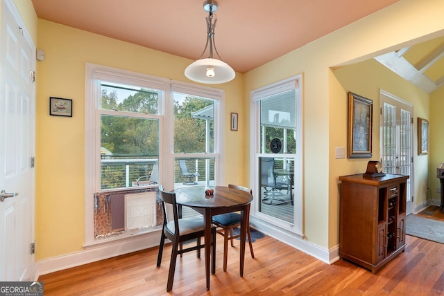 dining space with hardwood / wood-style floors