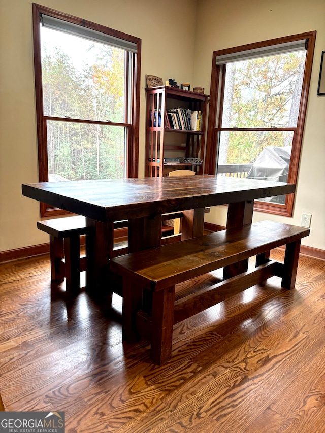 dining area with hardwood / wood-style floors and plenty of natural light