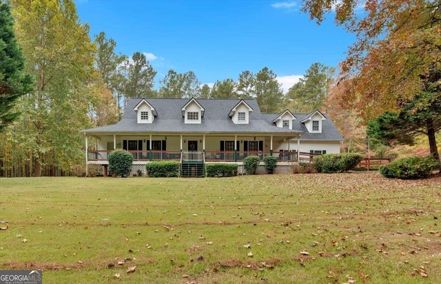 cape cod-style house with a porch and a front lawn