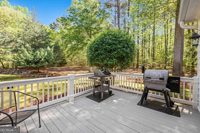 wooden deck with grilling area