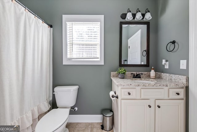 bathroom featuring tile patterned flooring, vanity, and toilet