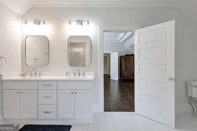 885 Crabapple Hl, Milton, GA 30004 - bathroom with vanity, ornamental molding, and toilet