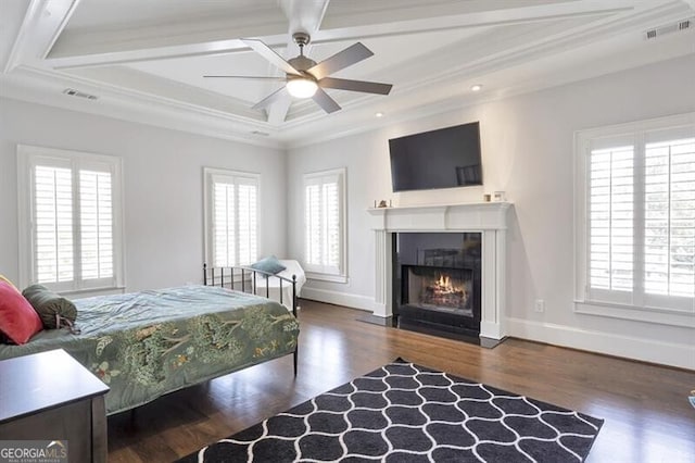 885 Crabapple Hl, Milton, GA 30004 - bedroom featuring dark wood-type flooring, ornamental molding, and multiple windows