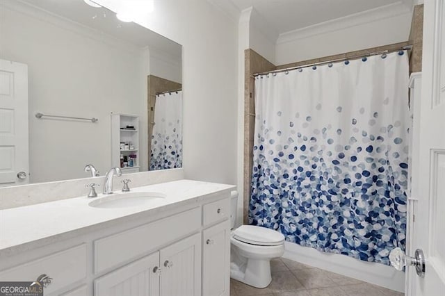 885 Crabapple Hl, Milton, GA 30004 - bathroom with crown molding, toilet, tile patterned floors, and vanity