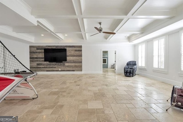 885 Crabapple Hl, Milton, GA 30004 - workout room with coffered ceiling and ceiling fan