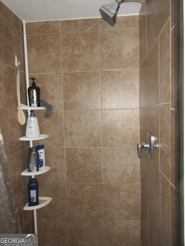 bathroom with a shower with shower curtain