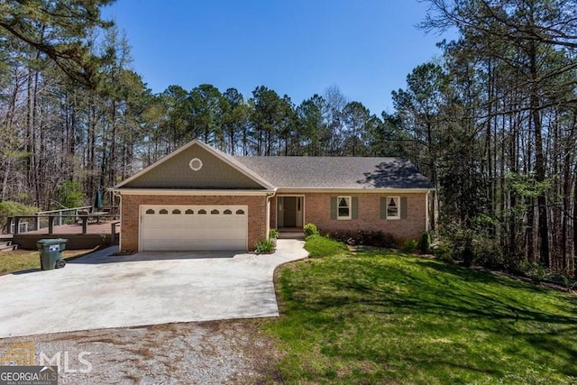 single story home with a front lawn and a garage