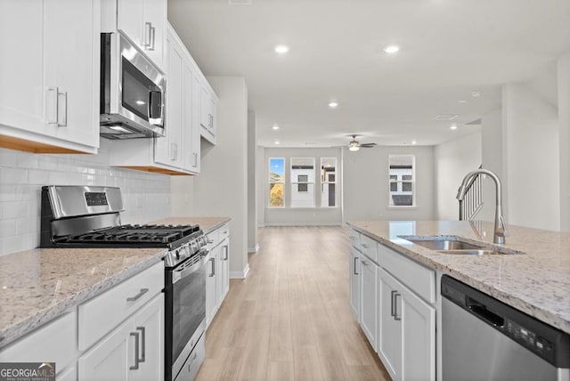 kitchen with white cabinets, sink, and appliances with stainless steel finishes