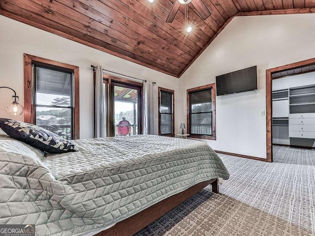 42 Lone Pine Dr, Morganton, GA 30560 - carpeted bedroom featuring wooden ceiling, baseboards, high vaulted ceiling, and recessed lighting