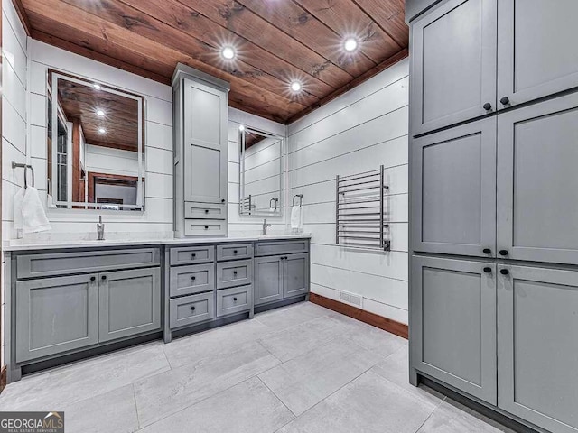 42 Lone Pine Dr, Morganton, GA 30560 - bathroom featuring wooden ceiling, double vanity, recessed lighting, and baseboards
