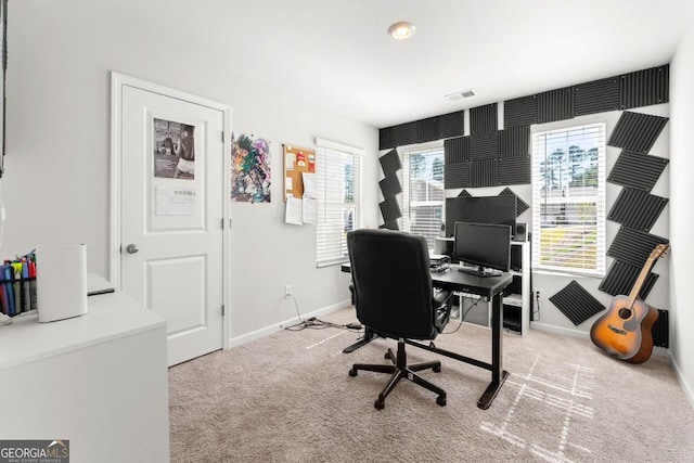 office area featuring carpet flooring