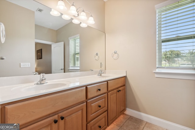 bathroom with vanity and tile patterned floors